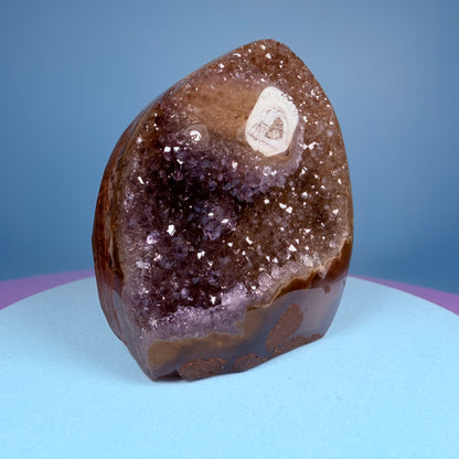 Rainbow Amethyst Small Semi-Polished Cluster Freeform with Agate Stalactites (Video)