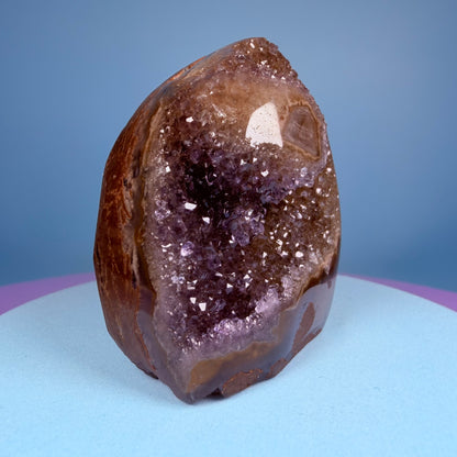 Rainbow Amethyst Small Semi-Polished Cluster Freeform with Agate Stalactites (Video)