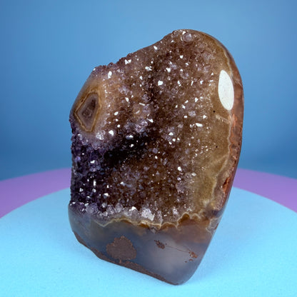 Rainbow Amethyst Small Semi-Polished Cluster Freeform with Agate Stalactites (Video)