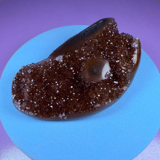 Orange Rainbow Amethyst Small Semi-Polished Cluster with Agate Stalactites (Video)