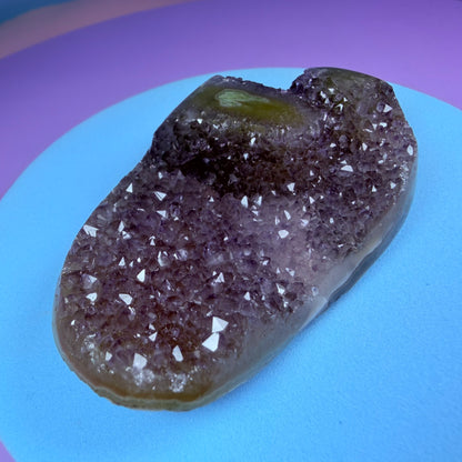 Amethyst Small Semi-Polished Cluster with Green Agate Stalactites (Video)