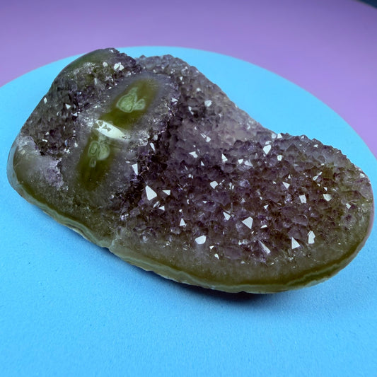 Amethyst Small Semi-Polished Cluster with Green Agate Stalactites (Video)