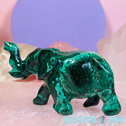 High Grade Malachite Elephant Medium Carving