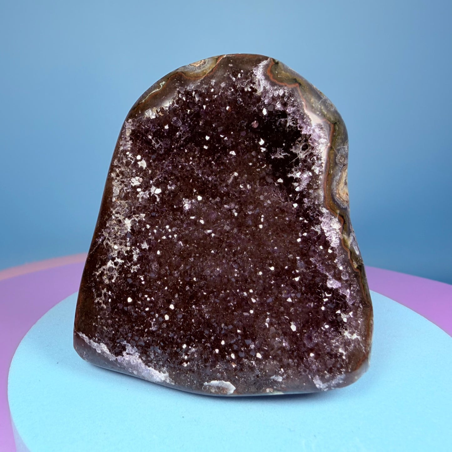 Brown Berry Amethyst Small Semi-Polished Cluster Freeform with Agate (Video)