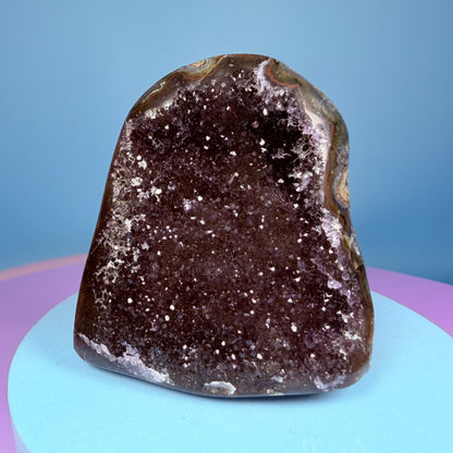 Brown Berry Amethyst Small Semi-Polished Cluster Freeform with Agate (Video)