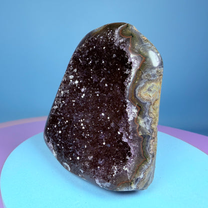 Brown Berry Amethyst Small Semi-Polished Cluster Freeform with Agate (Video)