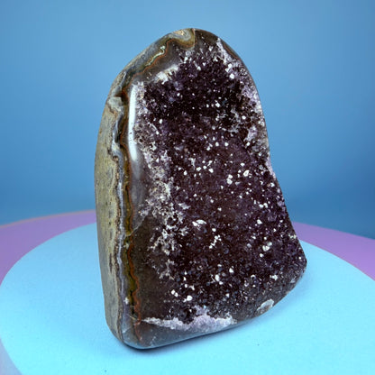 Brown Berry Amethyst Small Semi-Polished Cluster Freeform with Agate (Video)