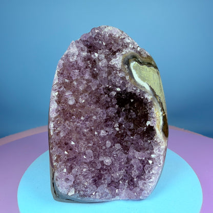 Amethyst Small Semi-Polished Cluster Freeform with Agate (Video)