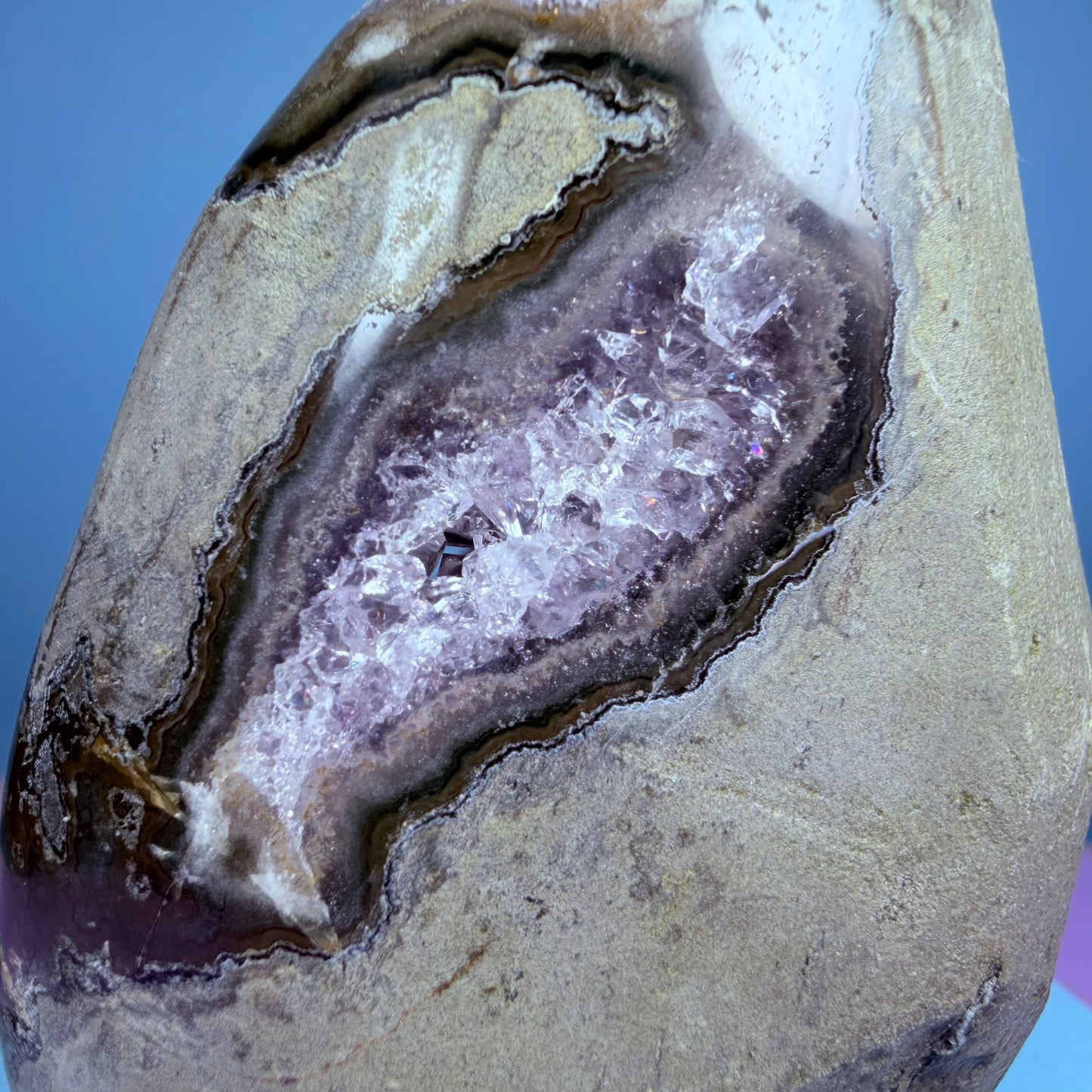 Amethyst Small Semi-Polished Cluster Freeform with Agate (Video)