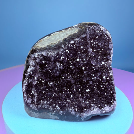 Amethyst Small Semi-Polished Cluster Freeform with Agate (Video)