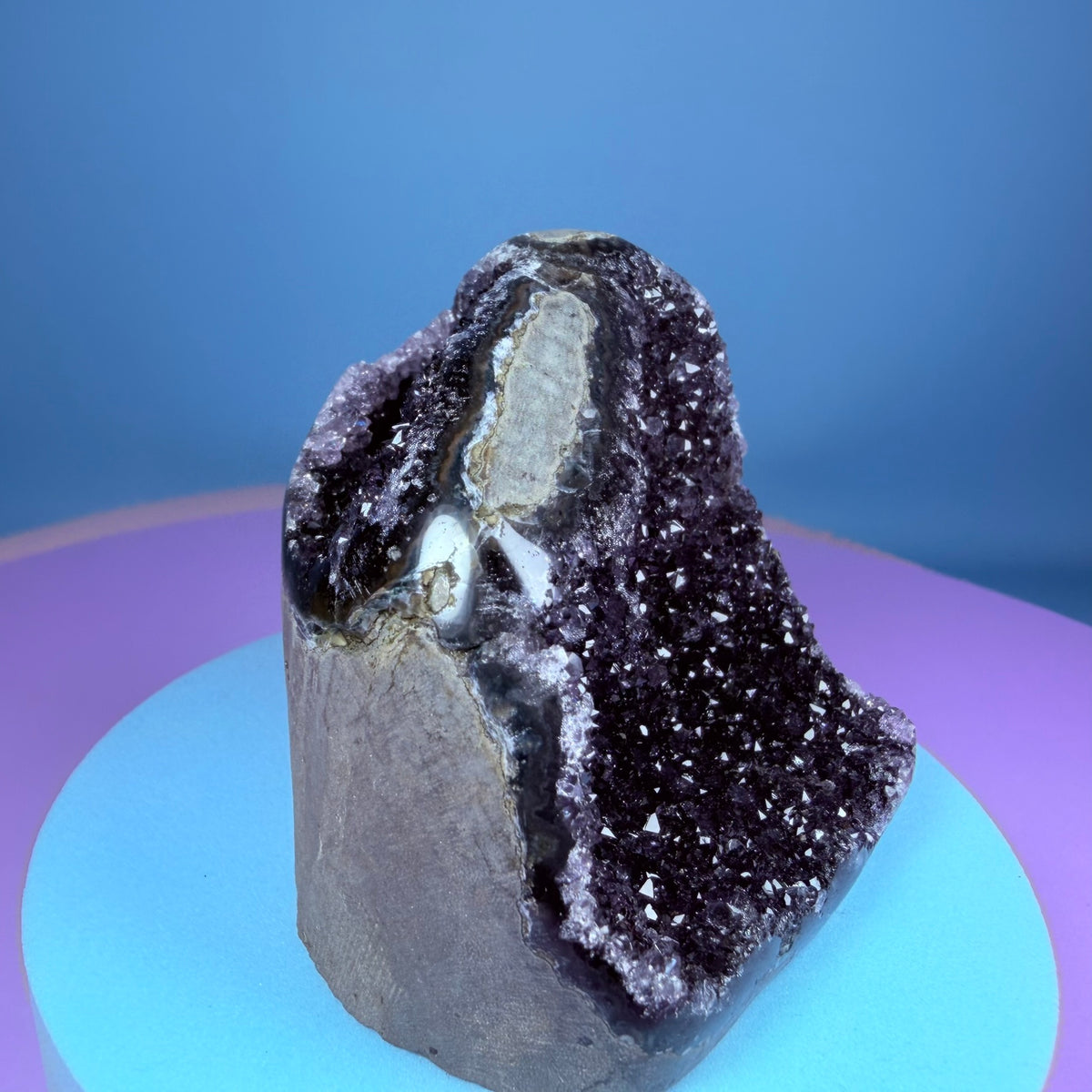 Amethyst Small Semi-Polished Cluster Freeform with Agate (Video)