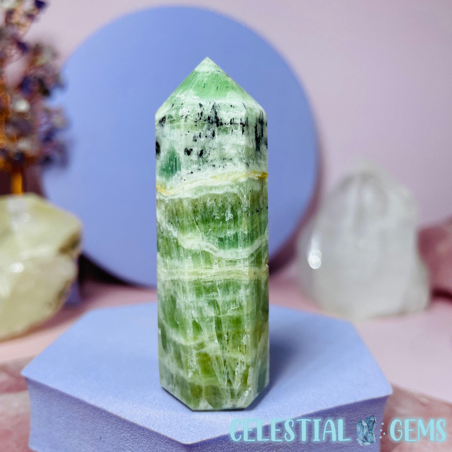 Green Dendritic Calcite Small Tower