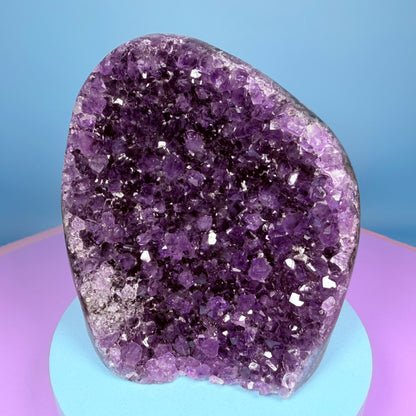Amethyst Medium Semi-Polished Cluster Freeform with Agate (Video)