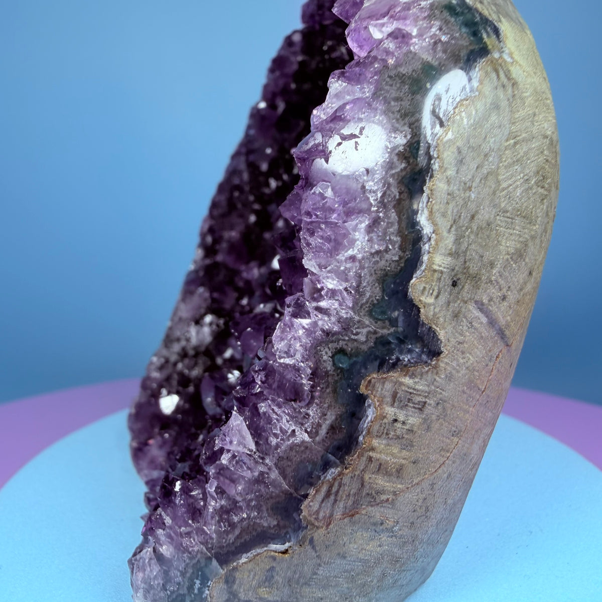 Amethyst Medium Semi-Polished Cluster Freeform with Agate (Video)