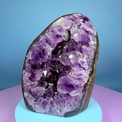 Amethyst Medium Semi-Polished Cluster Freeform with Agate (Video)