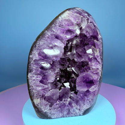 Amethyst Medium Semi-Polished Cluster Freeform with Agate (Video)