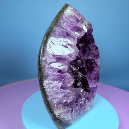 Amethyst Medium Semi-Polished Cluster Freeform with Agate (Video)