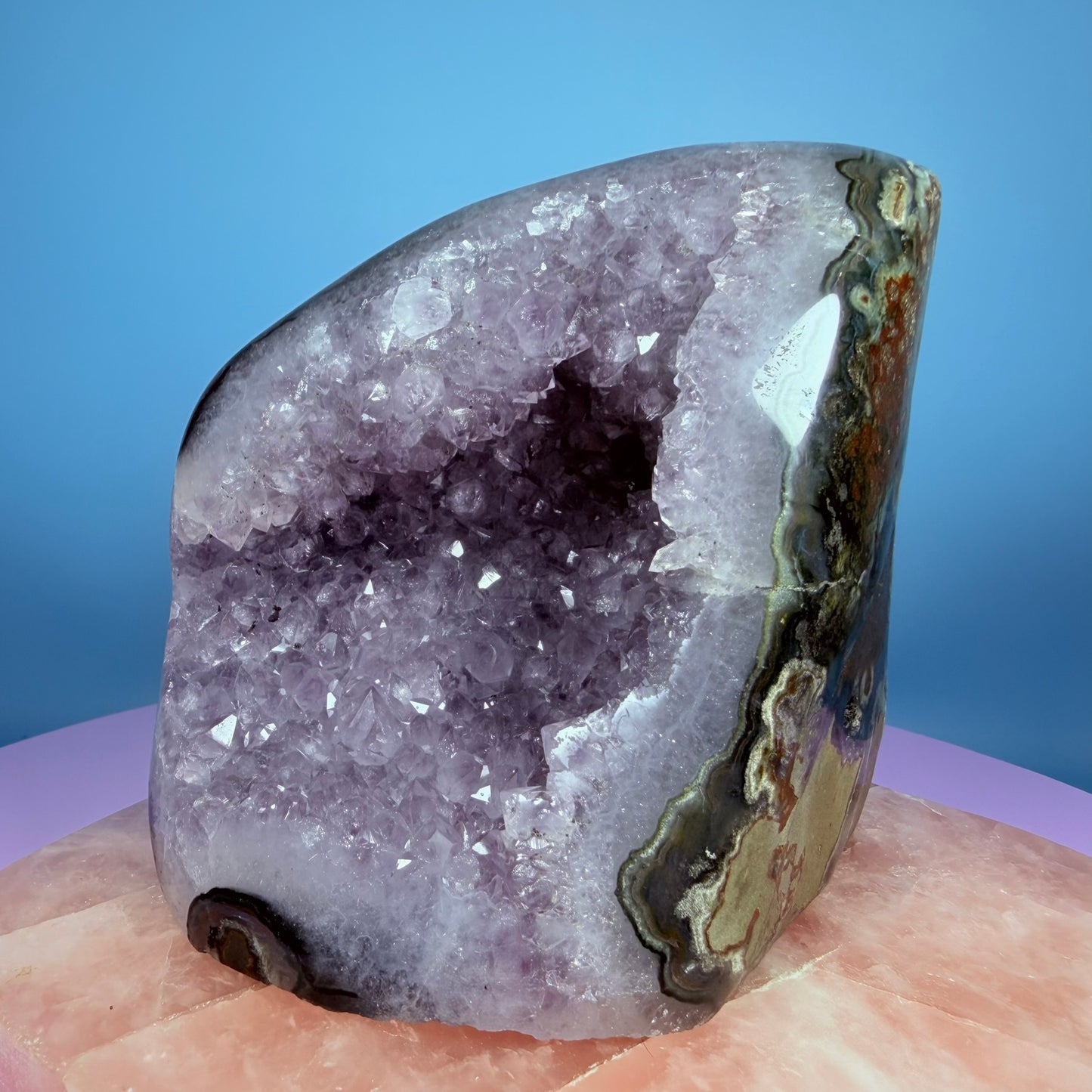 Amethyst Large Semi-Polished Geode Freeform with Agate (Video)