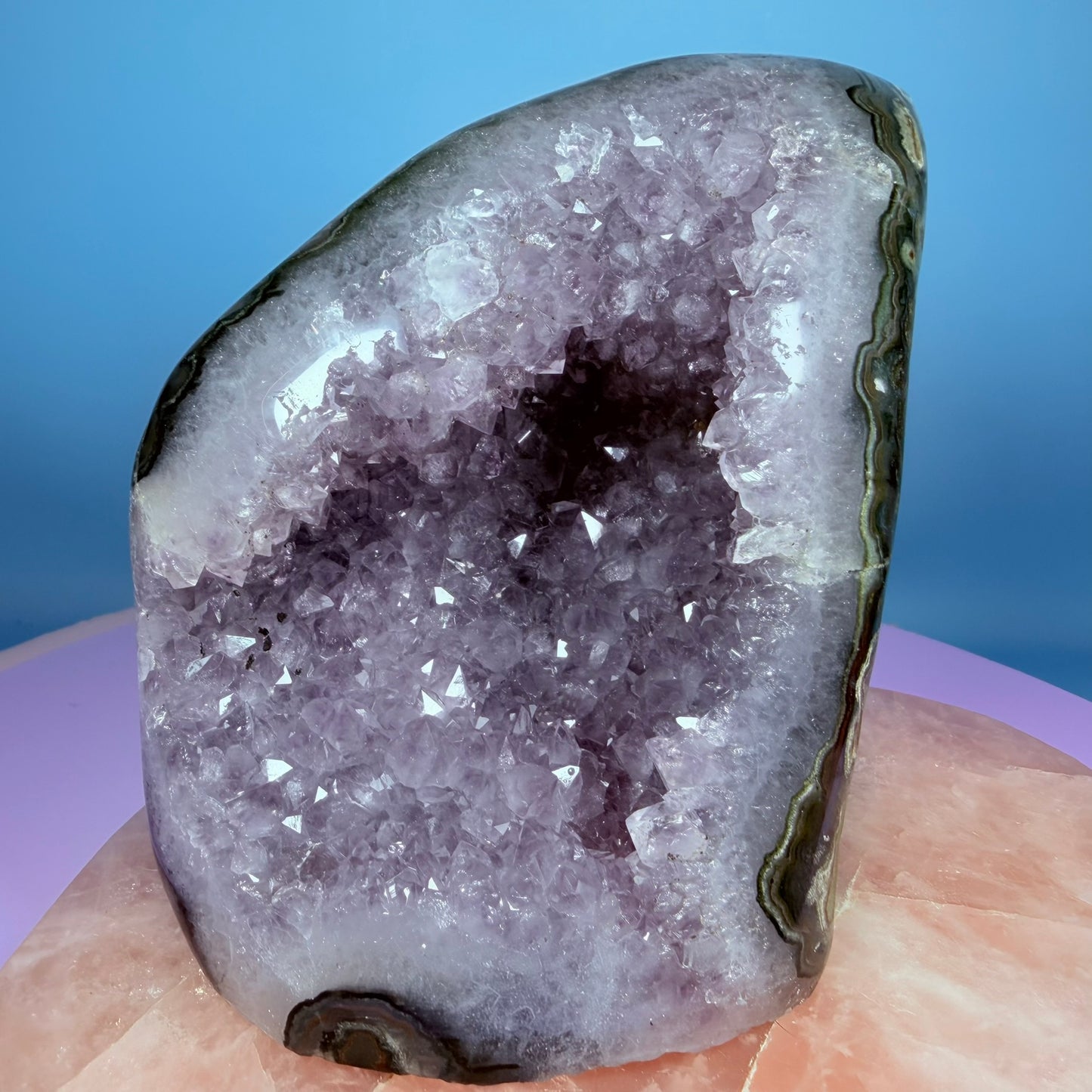 Amethyst Large Semi-Polished Geode Freeform with Agate (Video)