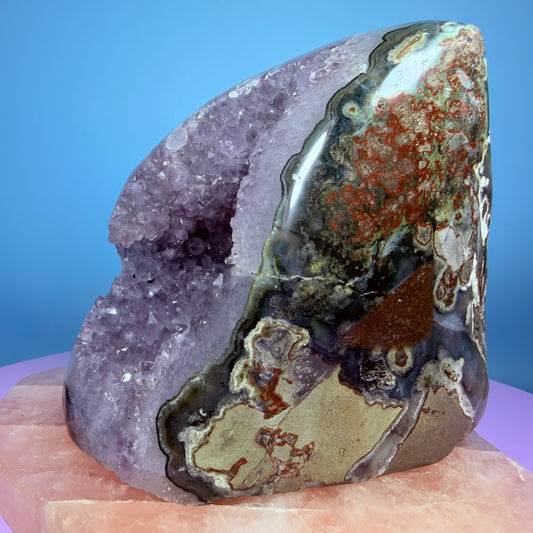 Amethyst Large Semi-Polished Geode Freeform with Agate (Video)