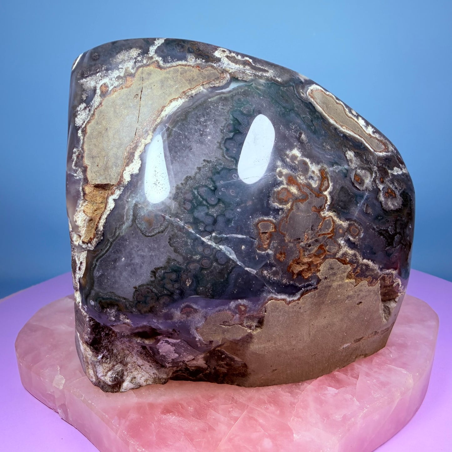 Amethyst Large Semi-Polished Geode Freeform with Agate (Video)