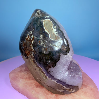 Amethyst Large Semi-Polished Geode Freeform with Agate (Video)