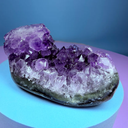 Amethyst Small Semi-Polished Cluster with Agate (Video)