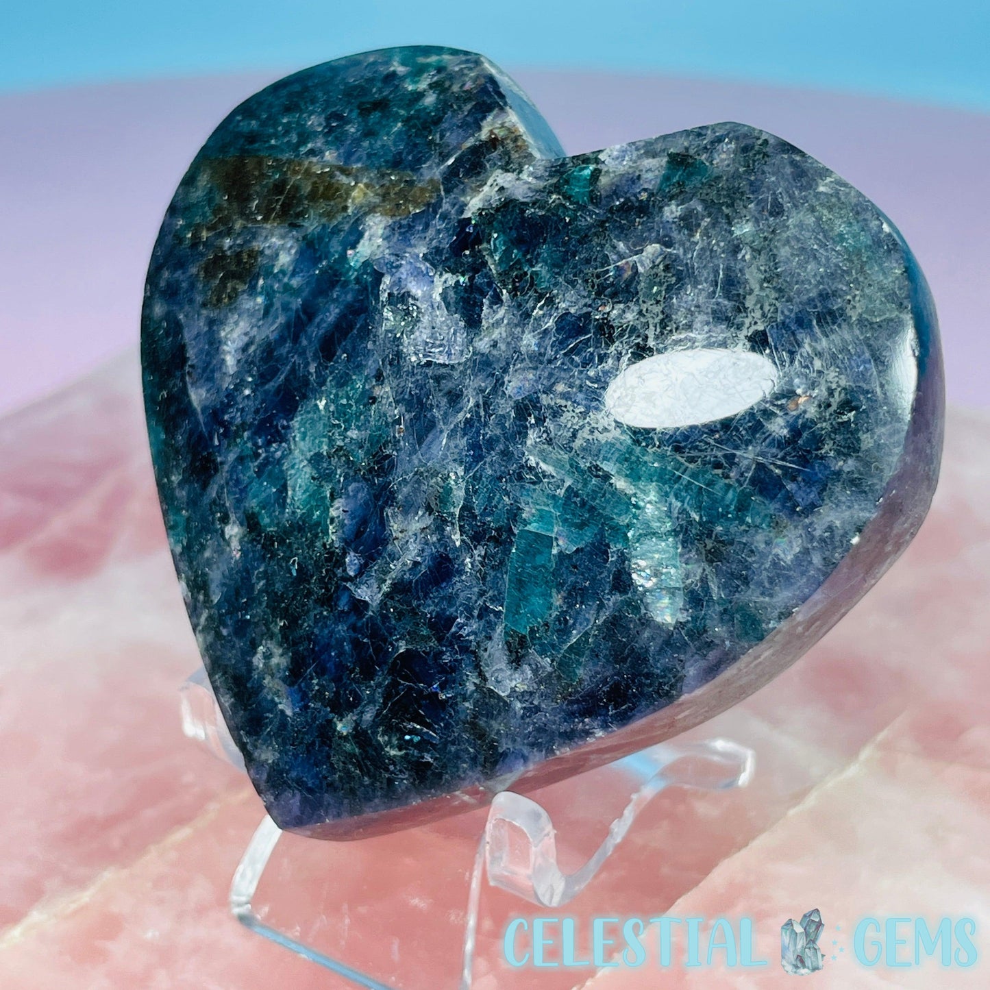 Iolite (Cordierite) + Blue Apatite Heart Medium Carving