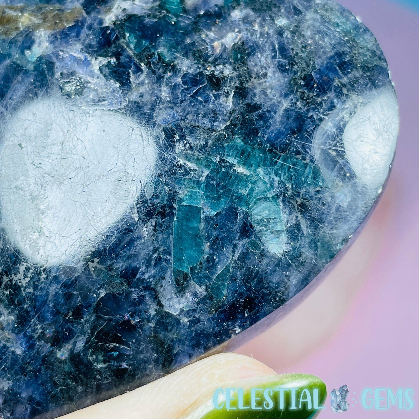 Iolite (Cordierite) + Blue Apatite Heart Medium Carving