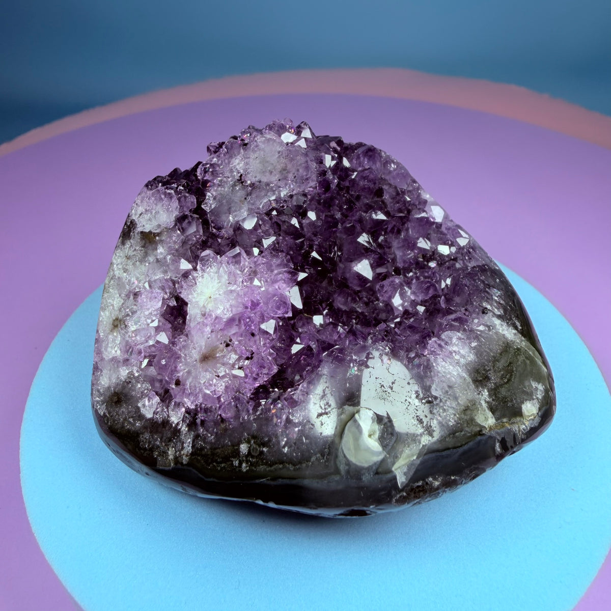 Amethyst Small Semi-Polished Cluster with Agate (Video)