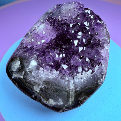 Amethyst Small Semi-Polished Cluster with Agate (Video)