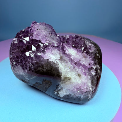 Amethyst Small Semi-Polished Cluster with Agate (Video)