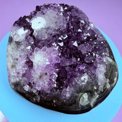 Amethyst Small Semi-Polished Cluster with Agate (Video)