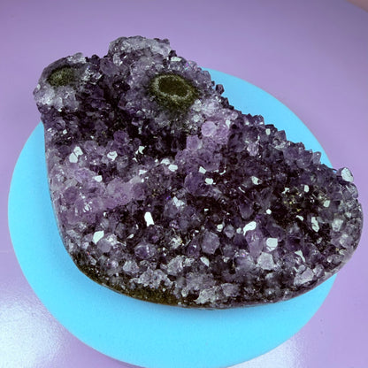 Amethyst Small Semi-Polished Cluster with Agate Stalactite (Video)