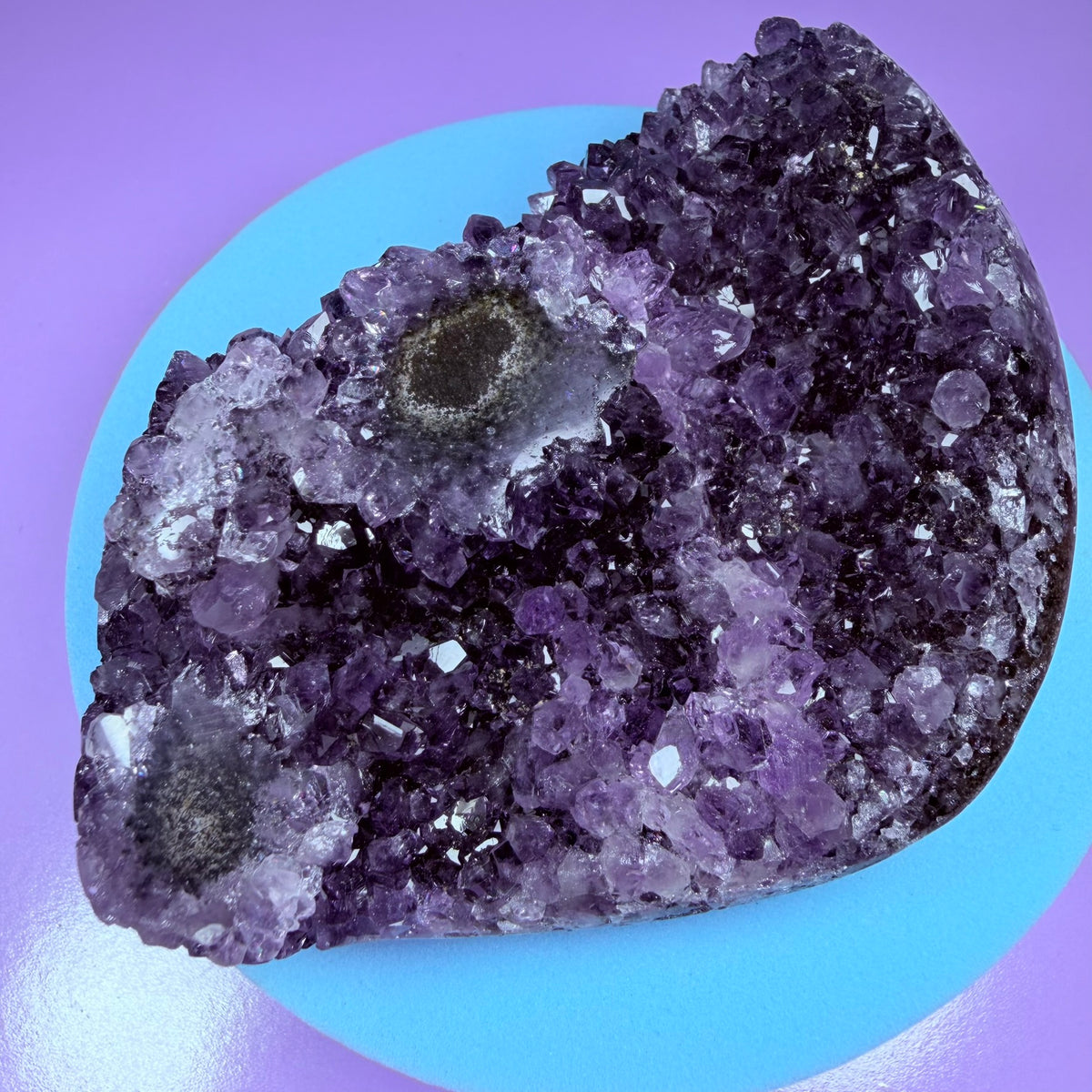 Amethyst Small Semi-Polished Cluster with Agate Stalactite (Video)