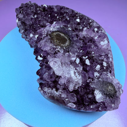 Amethyst Small Semi-Polished Cluster with Agate Stalactite (Video)