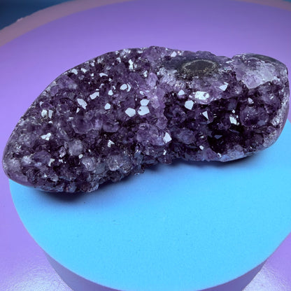 Amethyst Small Semi-Polished Cluster with Agate Stalactite (Video)