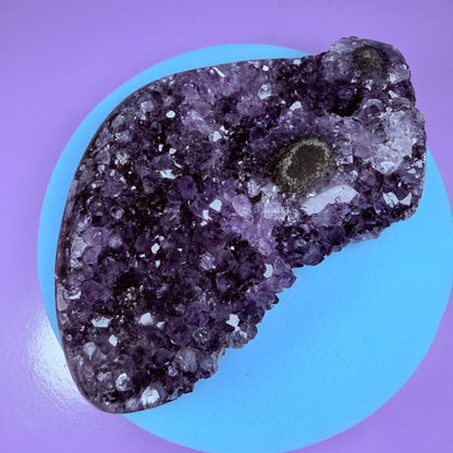 Amethyst Small Semi-Polished Cluster with Agate Stalactite (Video)