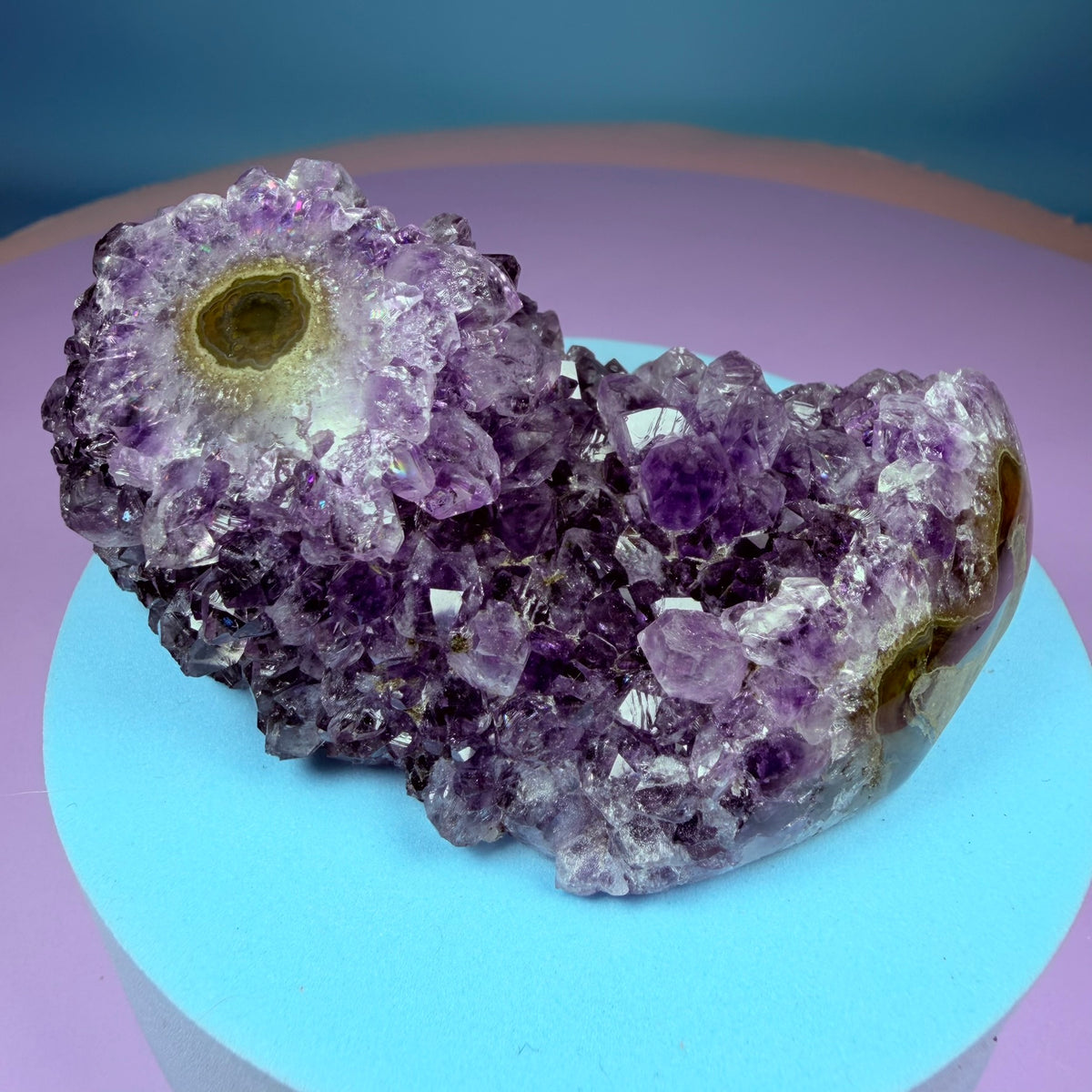 Amethyst Small Semi-Polished Cluster with Agate Stalactite (Video)