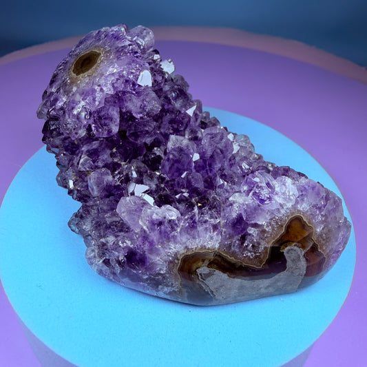 Amethyst Small Semi-Polished Cluster with Agate Stalactite (Video)