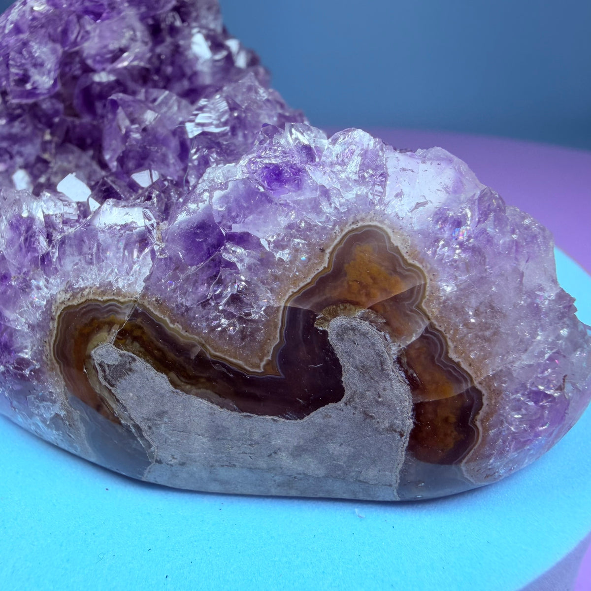 Amethyst Small Semi-Polished Cluster with Agate Stalactite (Video)