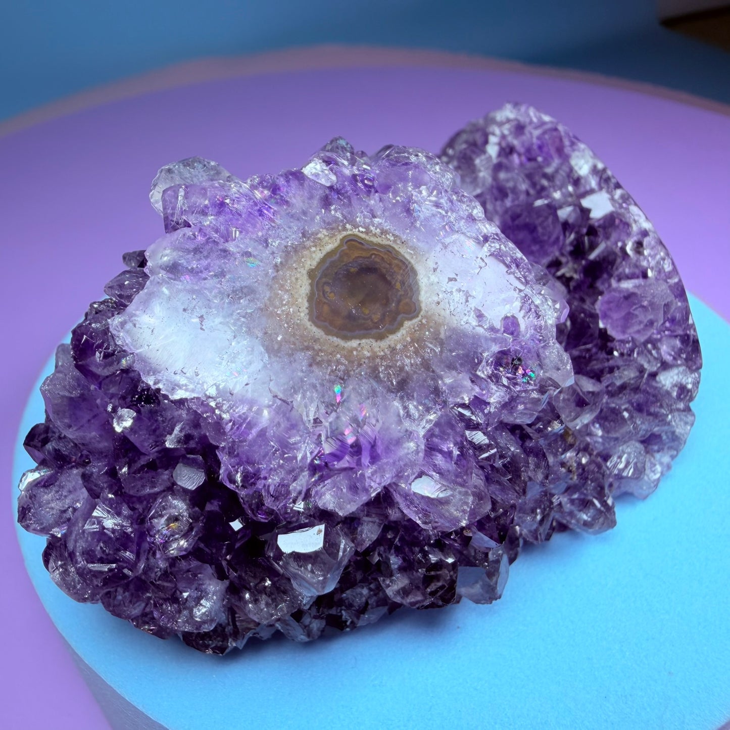Amethyst Small Semi-Polished Cluster with Agate Stalactite (Video)