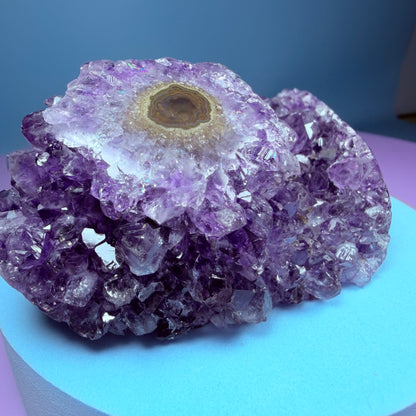 Amethyst Small Semi-Polished Cluster with Agate Stalactite (Video)