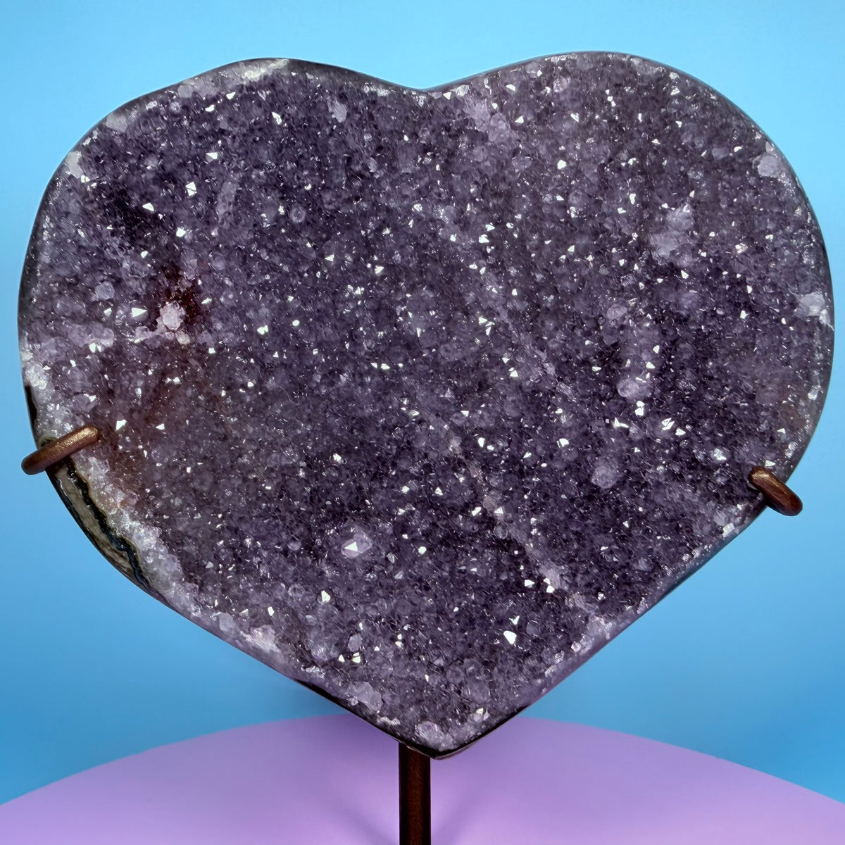 Amethyst Cluster Heart Large Carving on Metal Stand (Video)