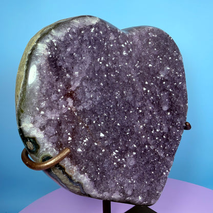 Amethyst Cluster Heart Large Carving on Metal Stand (Video)