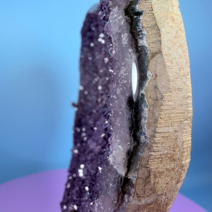 Amethyst Cluster Heart Large Carving on Metal Stand (Video)