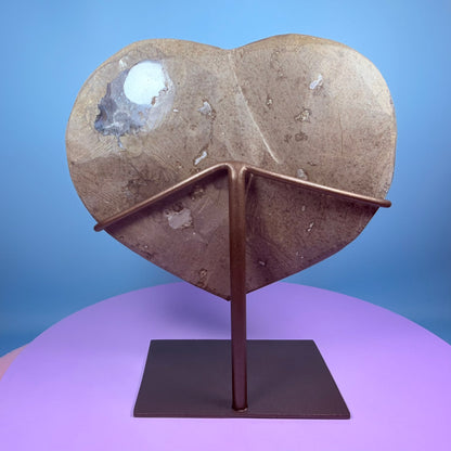 Amethyst Cluster Heart Large Carving on Metal Stand (Video)