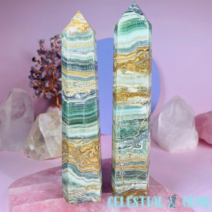 Green Dendritic Calcite Large Tower