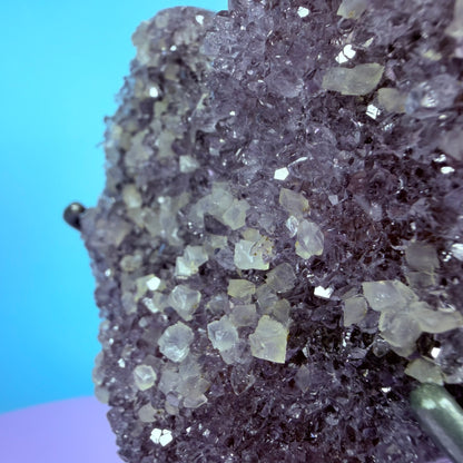 Amethyst Cluster Heart Medium Carving with Calcite on Metal Stand (Video)