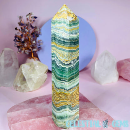 Green Dendritic Calcite Large Tower